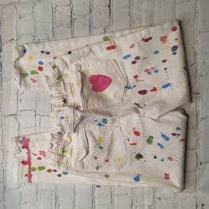 JCrew Crewcuts paint splatter white jeans pink heart 10